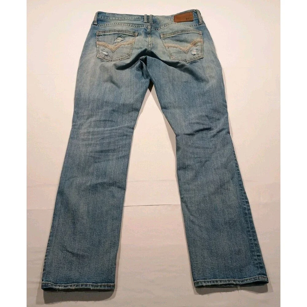 Vintage BKE Jake Straight Jean Men 34x34 Y2K Distressed Embroidered Thick Stitch